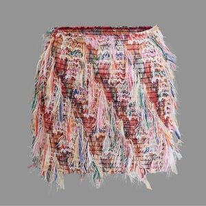 Dusty pink fringe mini skirt